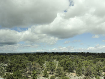 Scenic view of field against cloudy sky