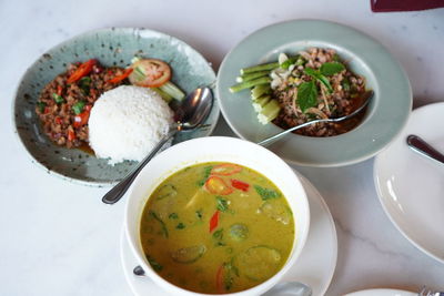 High angle view of food in bowl on table