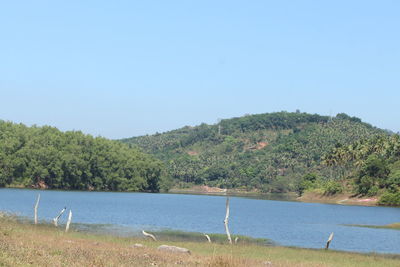 Scenic view of lake against clear sky