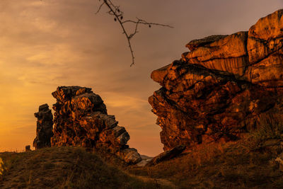 Sunset at the teufelsmauer, rock formation