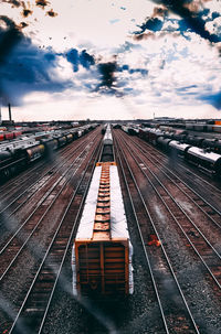 Train on railroad tracks against sky