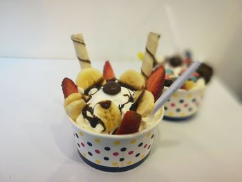 Close-up of dessert in bowl on table