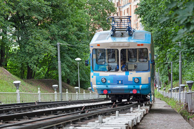 Kiev, ukraine - july 03 2018 - the kiev funicular is connecting the historic uppertown and podil.