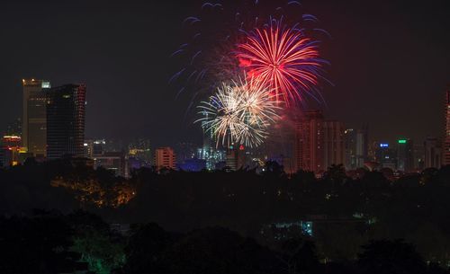 Fireworks display during malaysia independent day celebration on 31st august