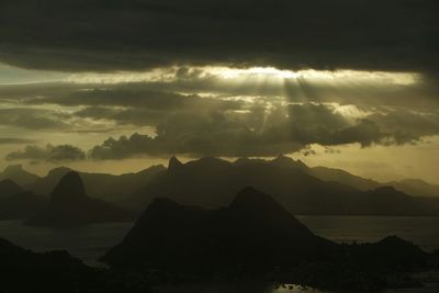 Scenic view of mountains against sky during sunset