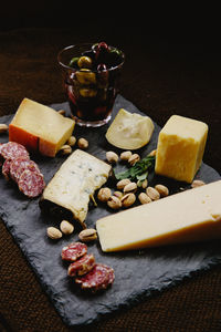 High angle view of food on table