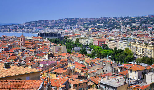 High angle view of townscape against sky