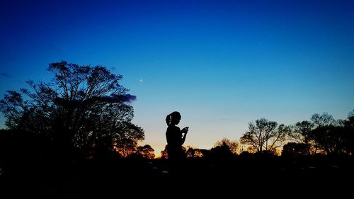 Silhouette trees against clear sky