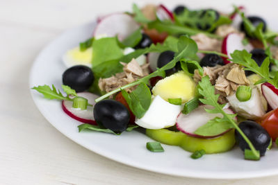 Close-up of salad served in plate