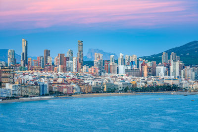 View of benidorm cityscape by mediterranean sea