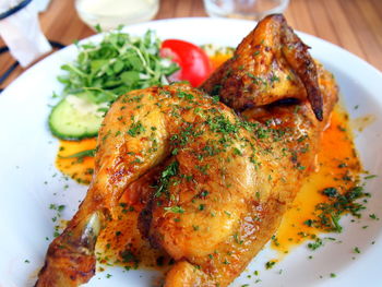 Close-up of food served in plate