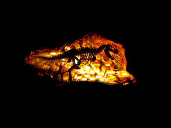 Close-up of illuminated fire against black background