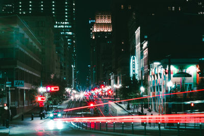 Light trails on city street at night