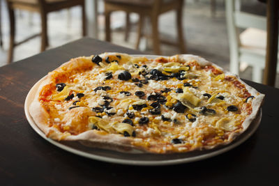 Close-up of pizza on table