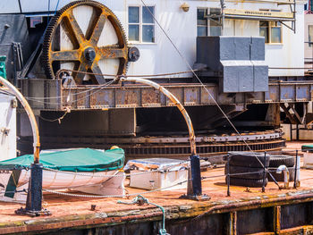 Rusted parts on the deck of a crane ship