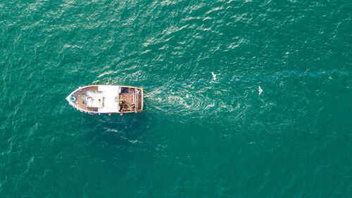 High angle view of boat in sea