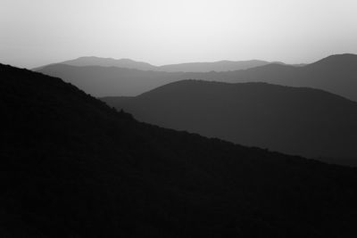 Scenic view of silhouette mountains against clear sky