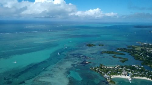 Scenic view of sea against cloudy sky