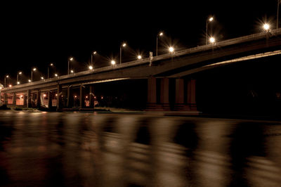 Blurred motion of illuminated bridge at night
