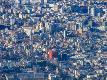 High angle view of modern buildings in city