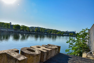 Scenic view of lake against clear sky