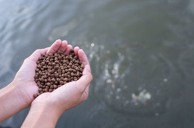 Close-up of hand holding ice cream over sea