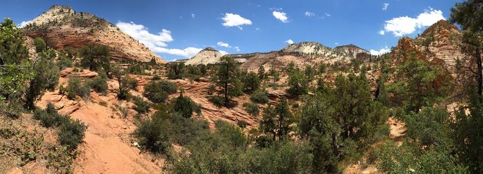 Panoramic view of rocky mountains against sky