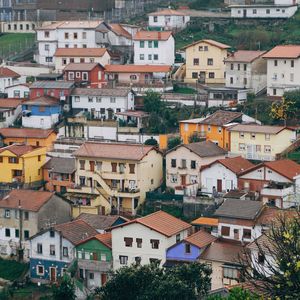 High angle view of buildings in city
