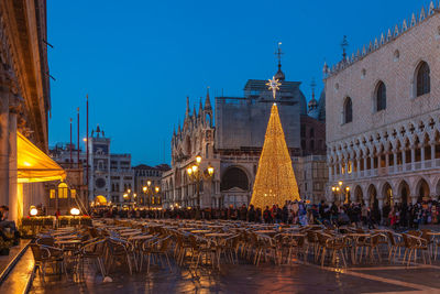 Venice, italy - january 02 2018, night view of the christmas tree in san marco square