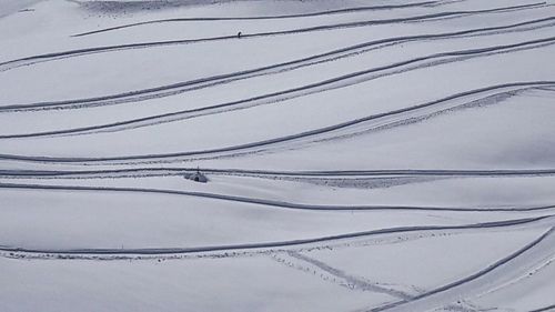 Aerial view of snow covered landscape