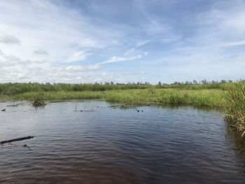 Scenic view of lake against sky