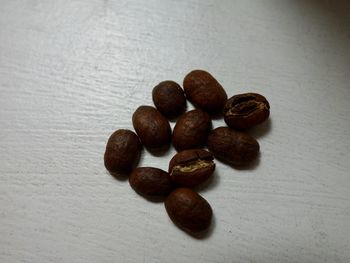 High angle view of coffee beans on table