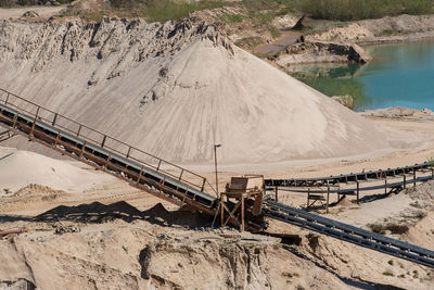 Gravel quarrying in a gravel pit during a drone flight