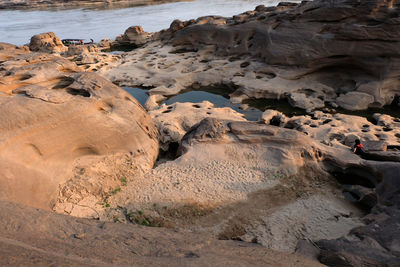 High angle view of rocks on beach