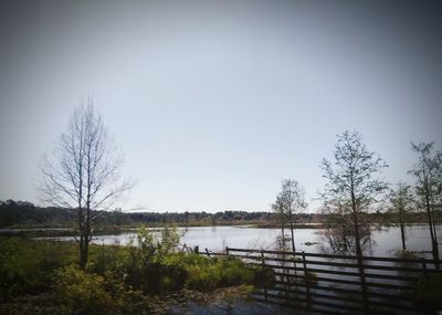 Scenic view of lake against clear sky