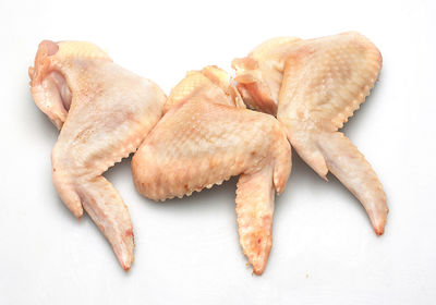 High angle view of bread against white background