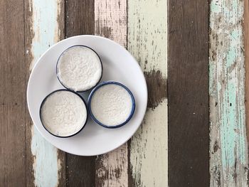 High angle view of breakfast on table