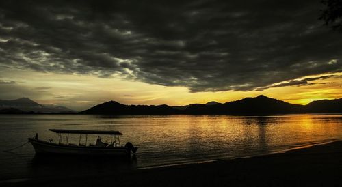 Scenic view of lake against cloudy sky