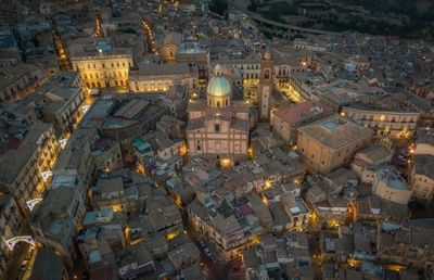 High angle view of buildings in city