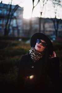 Young woman wearing sunglasses