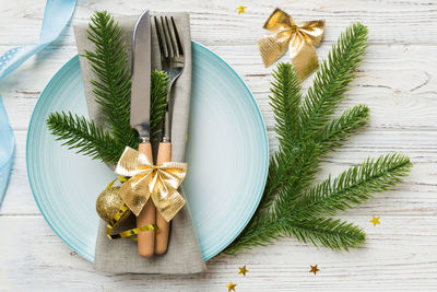 High angle view of food on table