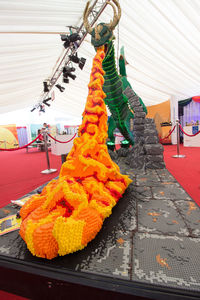 Multi colored sculpture in garden