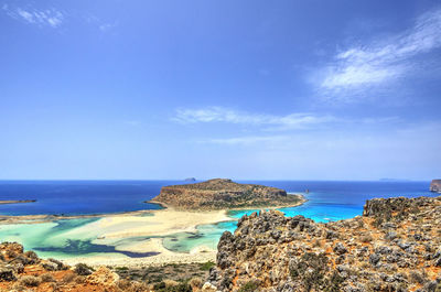 Scenic view of sea against blue sky