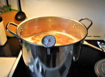 Close-up of  wort on a stove