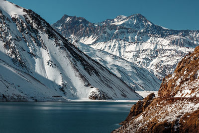 Scenic view of snowcapped mountains and lake