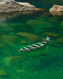 High angle view of man on lake