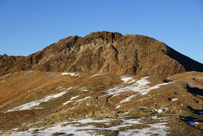 Scenic view of rocky mountains against clear sky