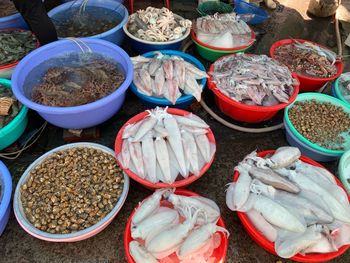 Fish in containers for sale at market