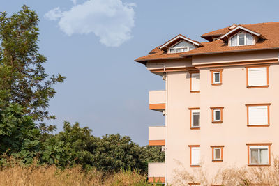 Modern luxury residential apartment. residential building with blue sky. 