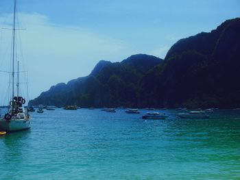 Boats sailing in sea